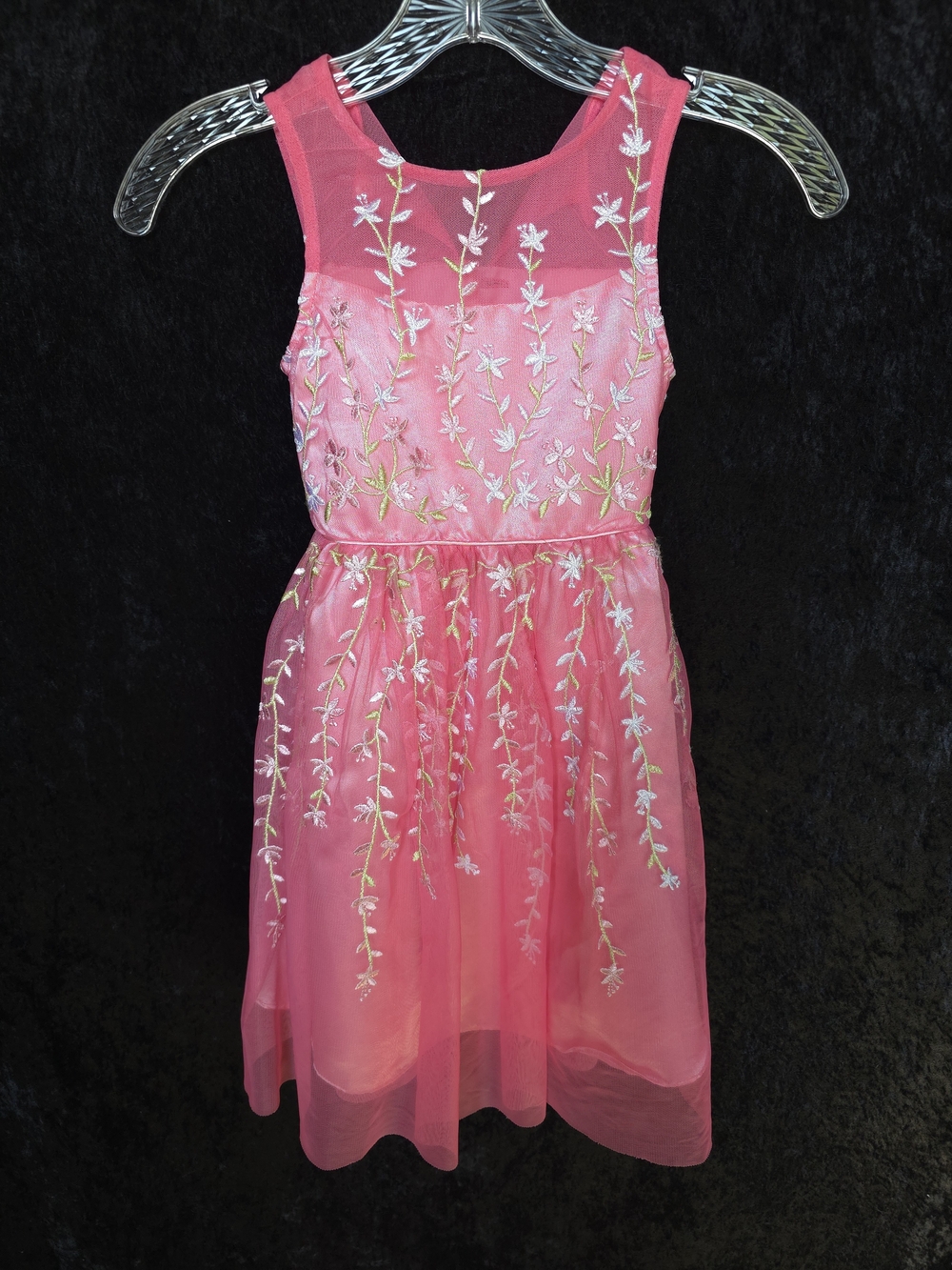 Jona Michelle Pink Floral Embroidered Mesh Party Dress